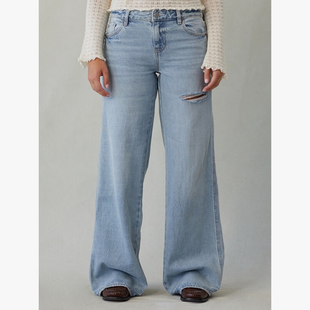PacSun Jeans Light Blue Distressed Baggy Leg Denim Casey Low Rise Ripped